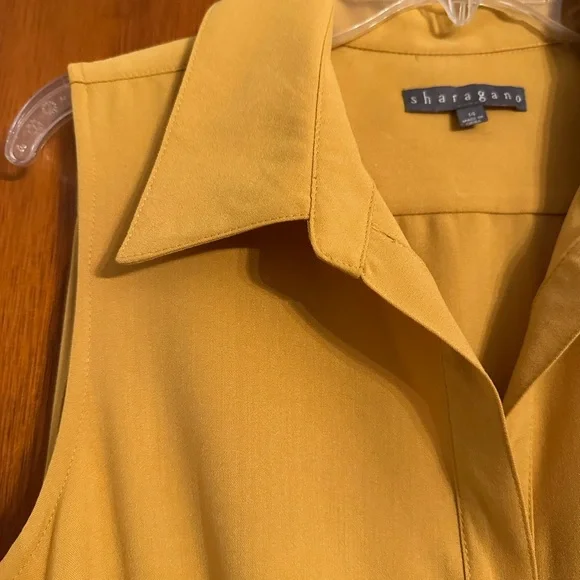 Sharagano Yellow Gold Sleeveless Midi Dress Notched Collar - Picture 3 of 5